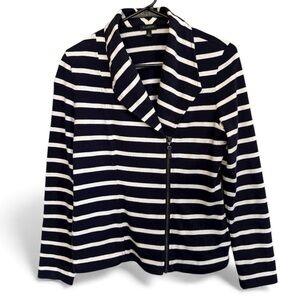 Talbots Striped Knit Blazer Size Small – Navy & White Cotton Zip Front